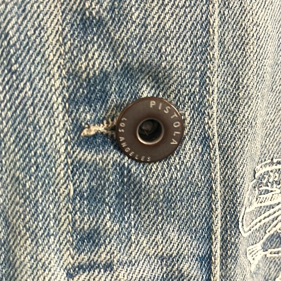 Pistola Boyfriend Oversized Astrology Denim Jean Jacket Sz Large - Picture 3 of 13